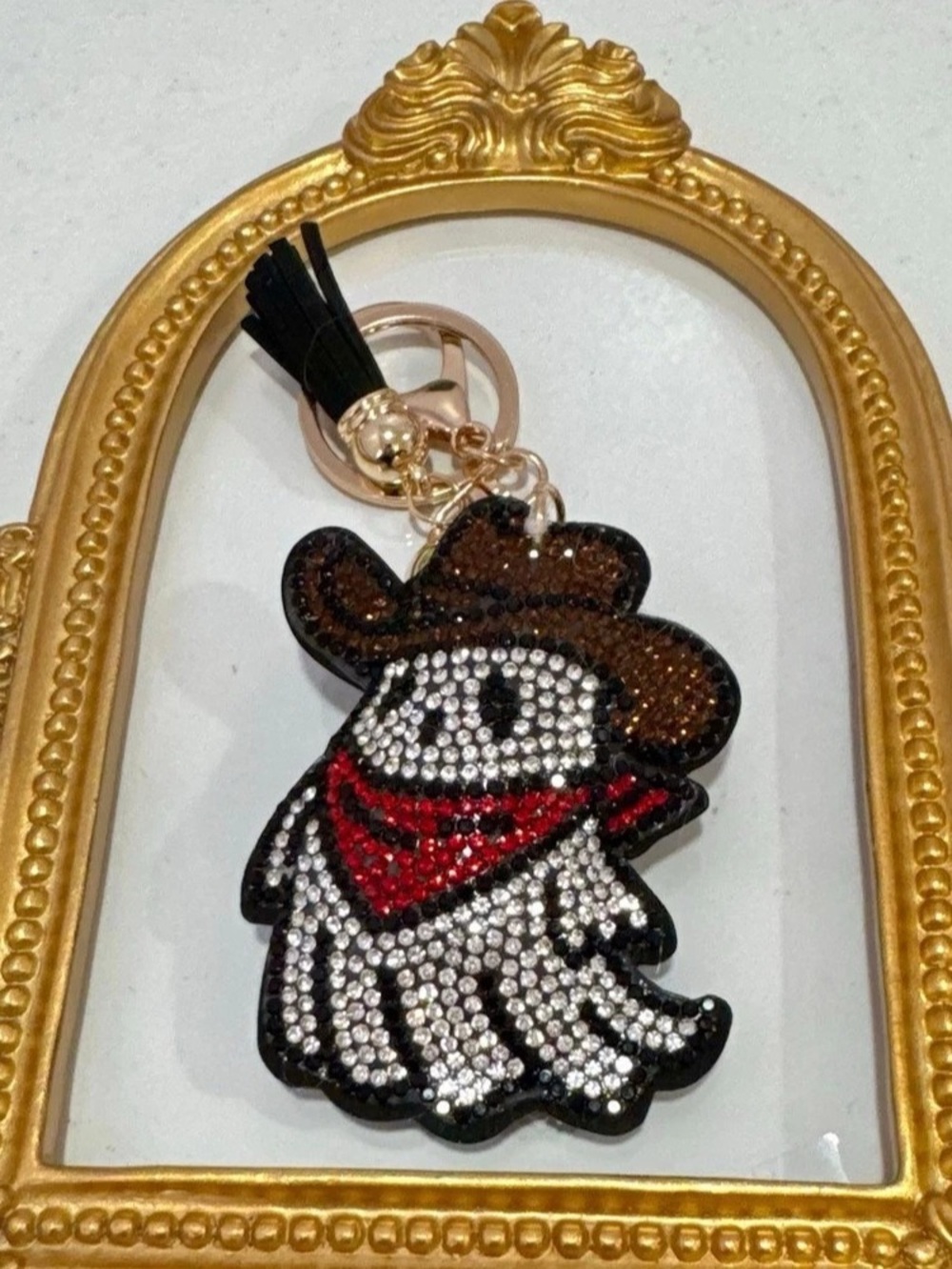 New Rhinestone Cowboy Character Keychain in Black & Red